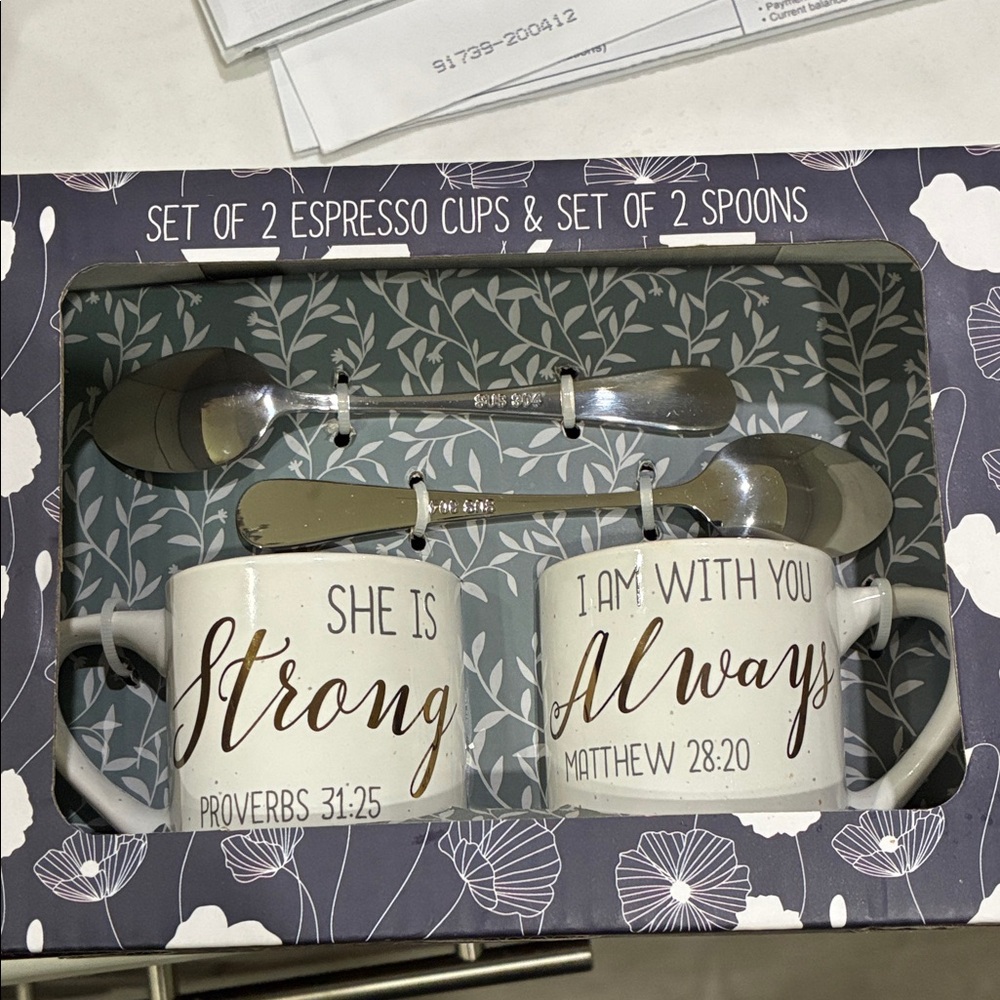 Espresso Cup and Spoon Set with Inspirational Quotes